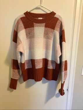Rust & Cream Plaid Crewneck Sweater